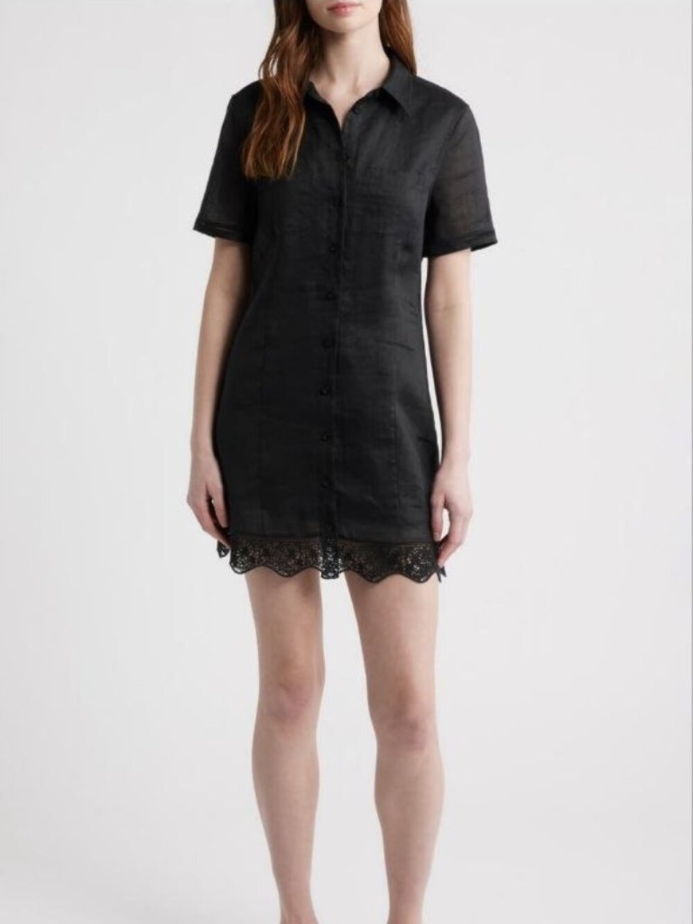 $498 FRAME Embroidered Seaside Dress Black Size S